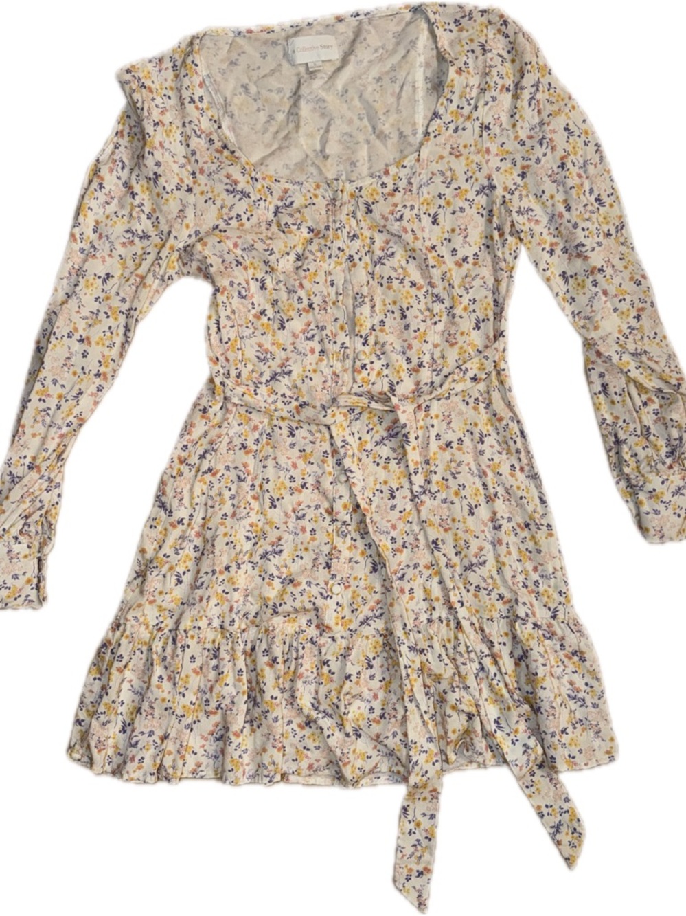 Francesca's Collections Cream Mini Dress with Yellow & Purple Floral Print